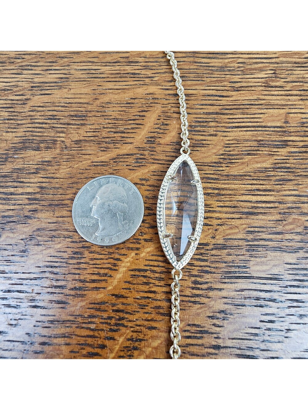 Kendra Scott Elisa Long Clear Crystal Gold Tone Pendant Necklace 38" - Picture 12 of 13